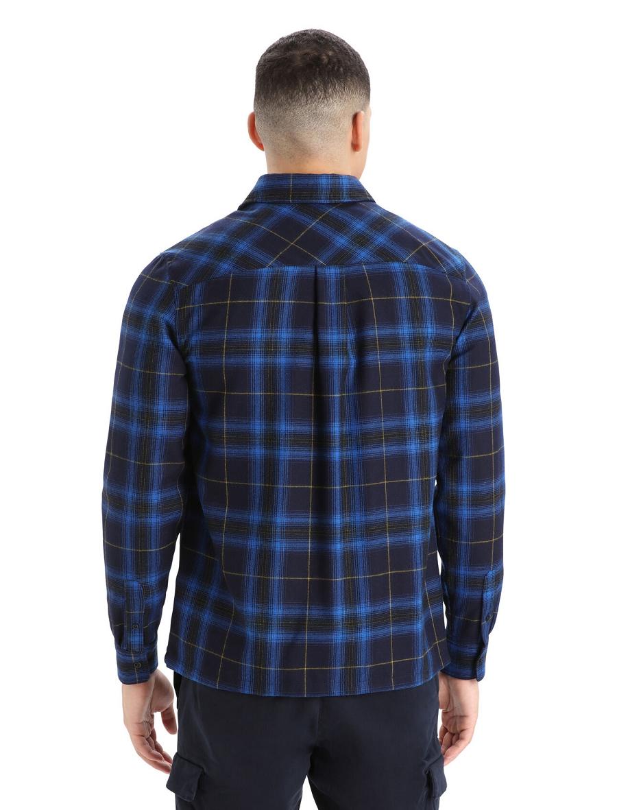 Icebreaker Merino Dawnder Long Sleeve Flannel Shirt Plaid Miesten Huppari Laivastonsininen | FI 1255OKIR